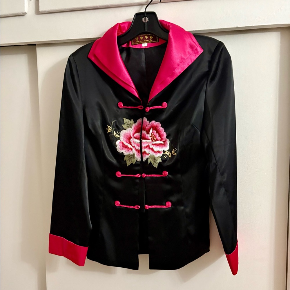 Handcrafted embroidered black satan jacket